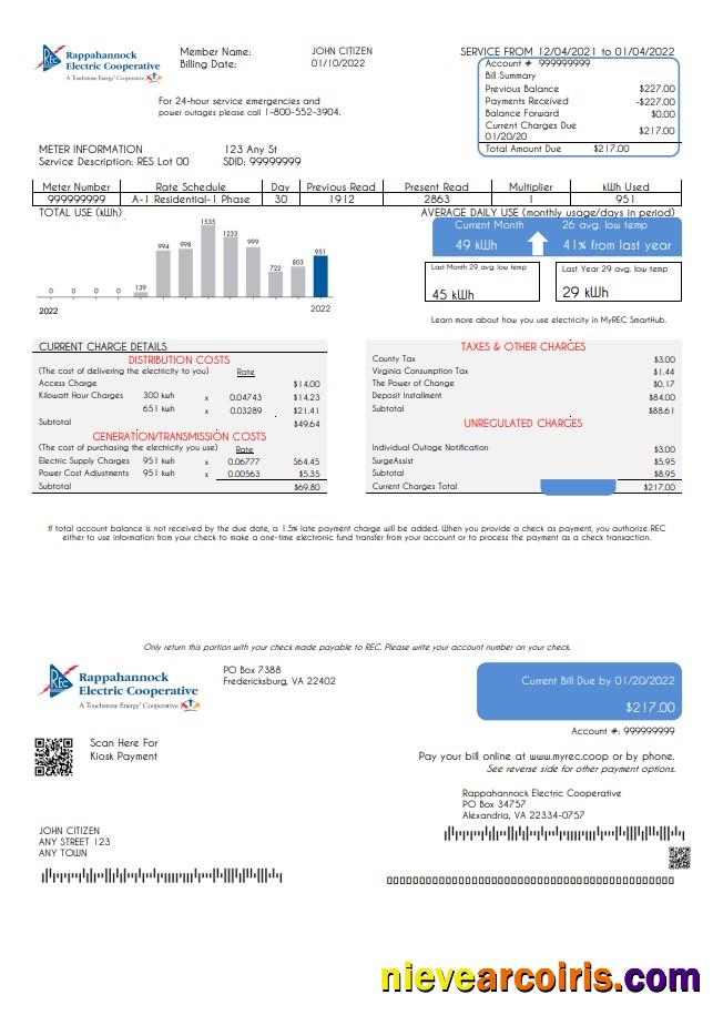 USA Rappahannock Electric Cooperative utility bill